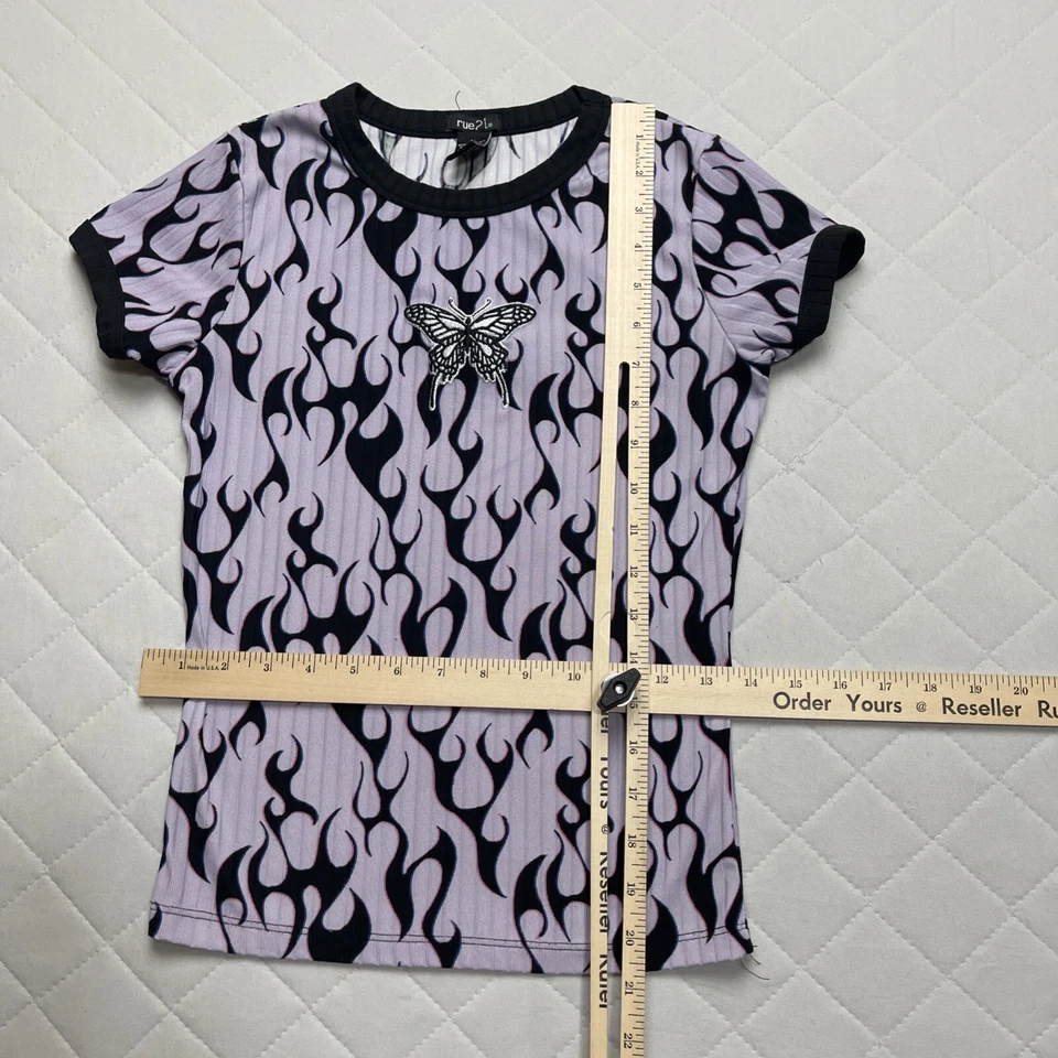 Camisa Vintage Rue 21 Niñas Mediana 8/10 Timbre Negro Llama Mariposa Y2K Púrpura Foto 3 de 4