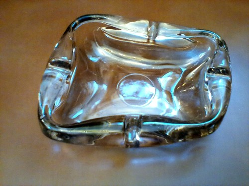 VINTAGE ASHTRAY CLEAR GLASS 4 SLOT 6" X 5" ABSTRACT MCM TIKI BOHO DECOR - Picture 2 of 11