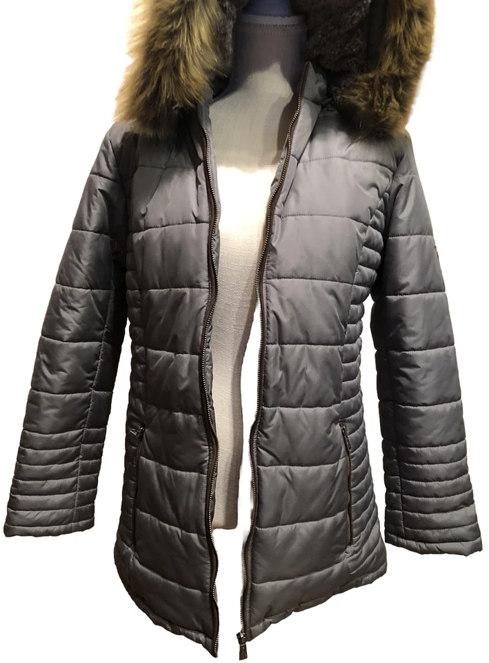 Nuevo abrigo Sporto para mujer talla pequeña gris acolchado resistente al agua capucha extraíble Foto 2 de 4