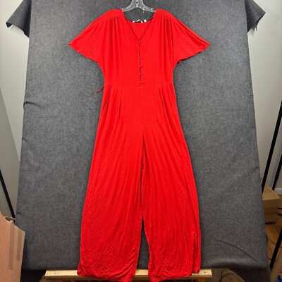 Boden Ella Jersey Jumpsuit Women's Tall Red Button Stretch