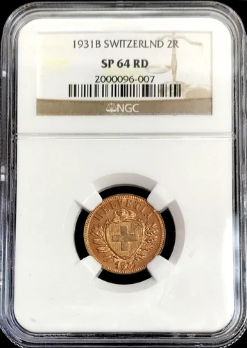 1931 B SWITZERLAND 2 RAPPEN BRONZE CONFEDERATION COIN NGC SPECIMEN PROOF 64 RED