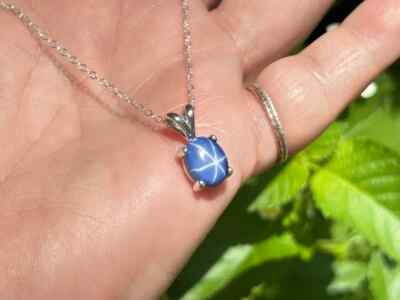 Blue Lindy Star Silver Necklace Pendant 7×9mm Lab Create Blue Star 6 Rays Pendan