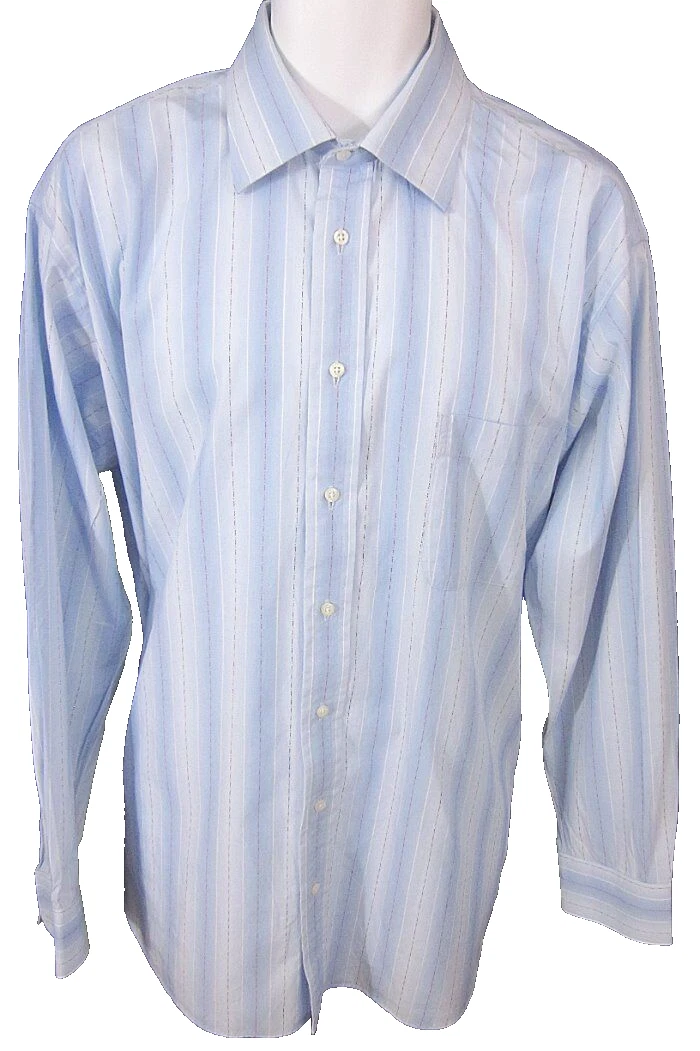 Camicia elegante Burberry blu a righe colletto largo taglia 16 1 2 L