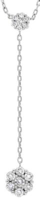 ESTATE .39CT DIAMOND 18KT WHITE GOLD CLASSIC DOUBLE FLOWER LARIAT LOVE NECKLACE