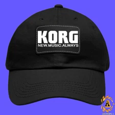 New KORG NEW MUSIC ALWAYS Logo Dad Hat with Leather Patch Black/White Color