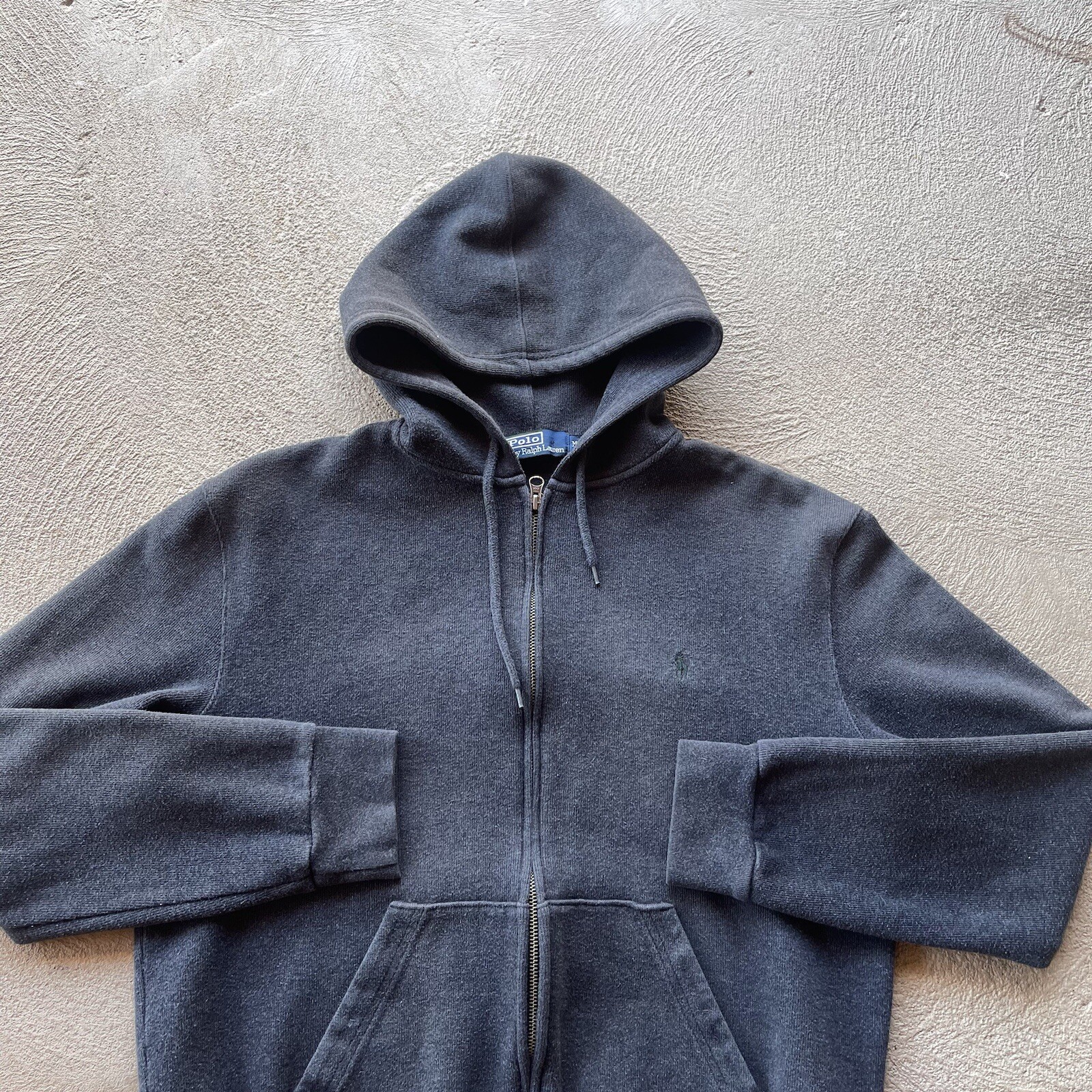 Polo Ralph Lauren felpa con cappuccio uomo grigio medio zip maglione giacca pony preppy basic