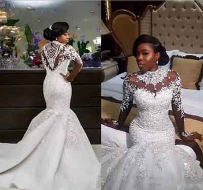 Luxurious Jeweled High Collar Mermaid Wedding Dresses White Ivory Luxurious Jeweled High Collar Mermaid Wedding Dresses White Ivory Bridal Gown