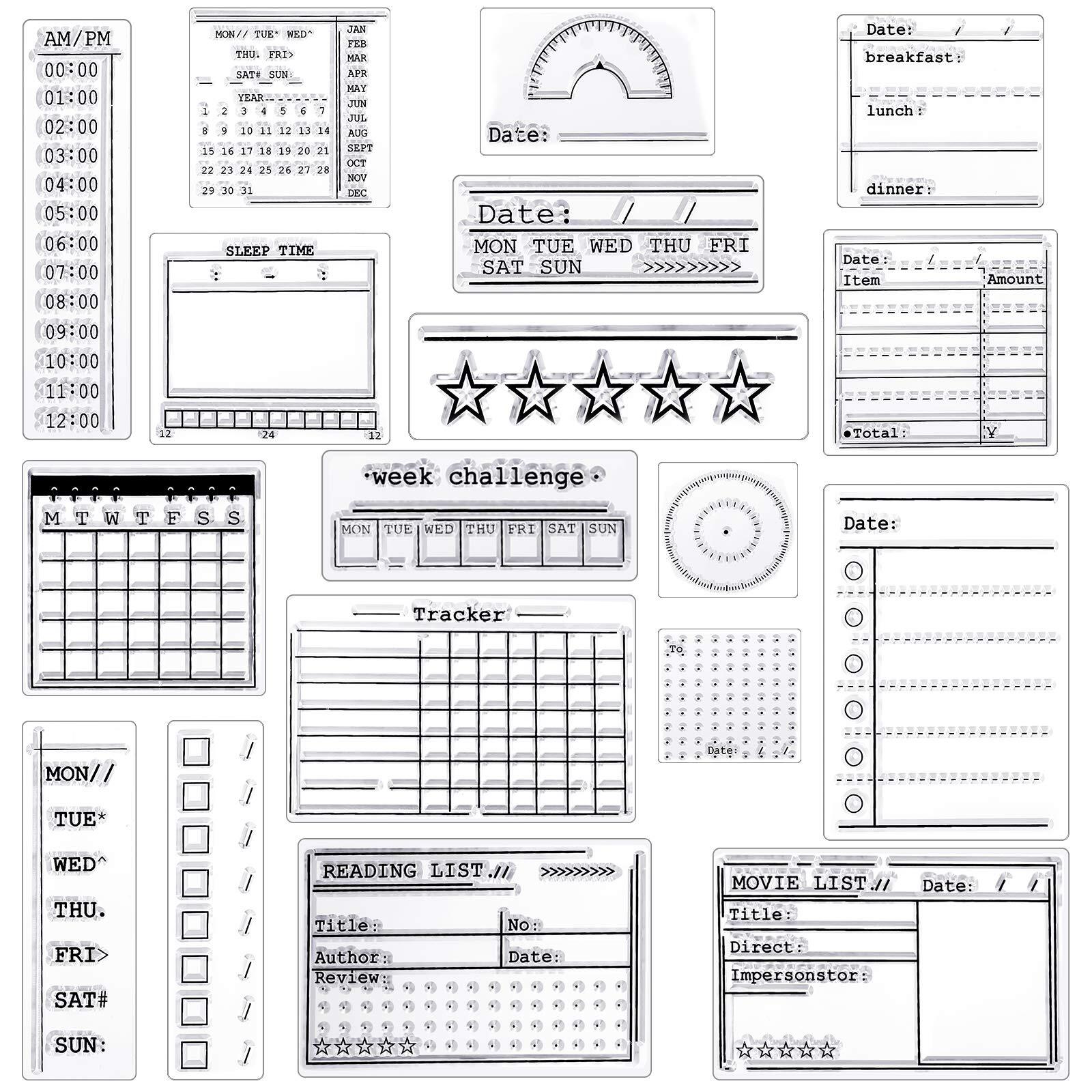 Zonon 18 Pieces Journal Stamps Clear Journal Stamps, 4 Sheets Silicone Calend...