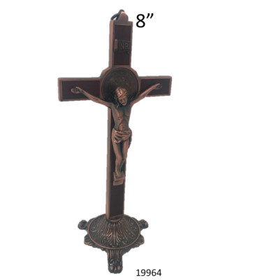 Crucifijo con Medalla San Benito 8'' St Benedict Metal Wall Crucifix with Base 