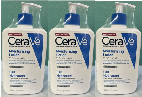 3x CeraVe Moisturising Lotion for Dry to Very Dry Skin 16oz with Hyaluronic Acid