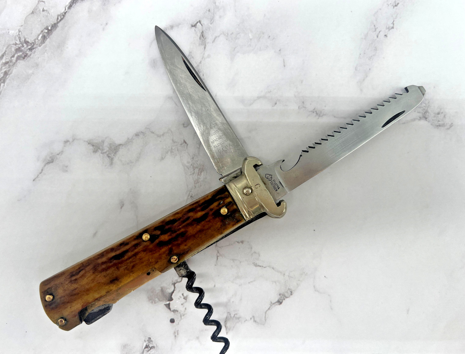 April 1966 Puma 943 1/2 Stag Knife With Shotgun Shell Puller & Corkscrew