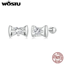 WOSTU Elegant 925 Silver Silver Bow Stud Earrings Jewelry Fashion Women Gifts