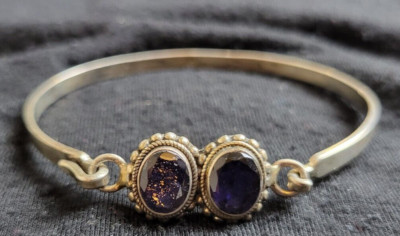 Iolith Doppel Edelstein Goldflecken Sonnenstein Sterlingsilber Armreif Armband