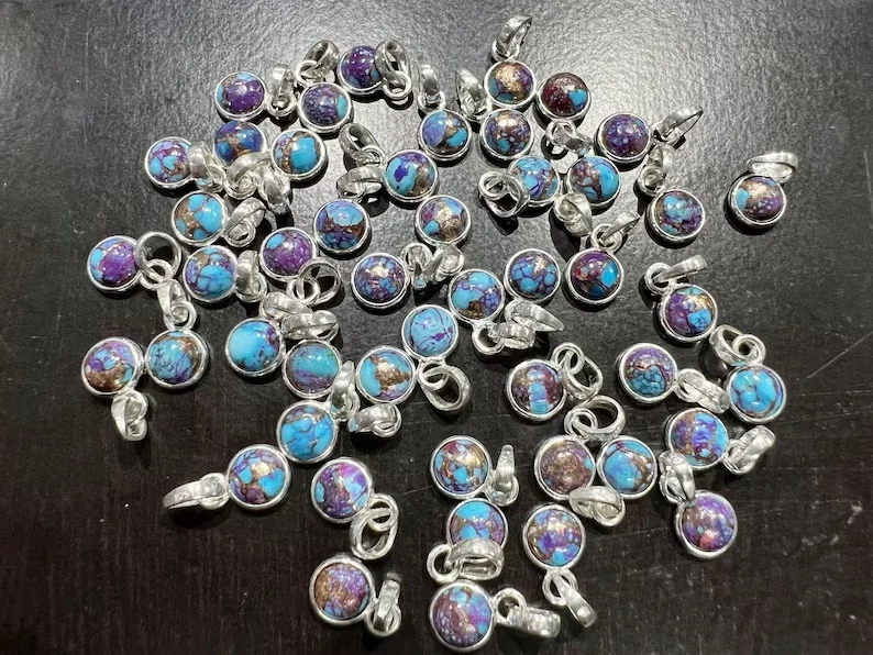 Lila Mohave Türkis Anhänger, Handgemacht Anhänger, 925 Sterlingsilber Anhänger - Bild 4 von 4