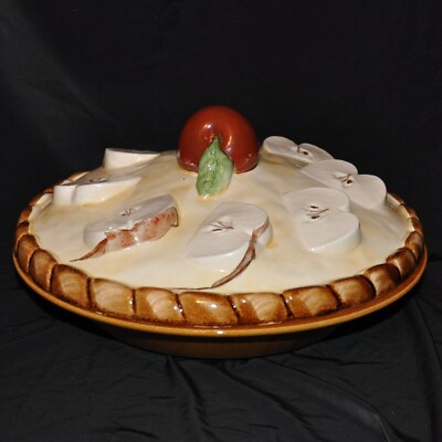 VTG Apple Pie Dish Keeper Over and Back Inc. Portugal Ceramic Dome Top Lid  11''