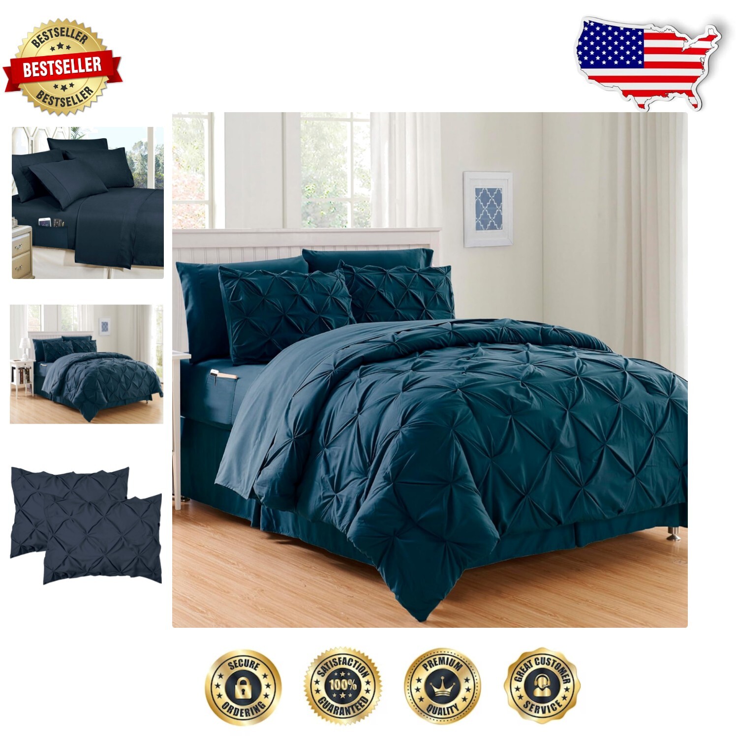 Silky Soft 8-Piece Navy Comforter Set for Ultimate Comfort with Storage Bag
