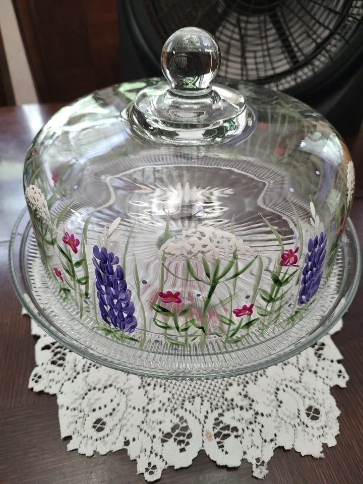Hand Painted Cake Plate Lupine Wildflower White Gate Boyd & Doyle Gorgeous L 👀K - Image 3 of 4