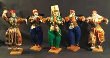 5 Vintage Dolls Eastern European Festival Performers Cossack On Wood Bases