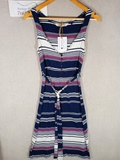Fat Face Dress Women XS 6 Stripey Long boho Hippie Autumn Casual Blue Pink White