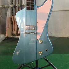 Light Blue Silver Electric Guitar Solid Firebird Black Fretboard Single Pickups
