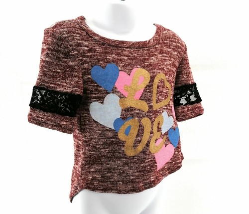 My Belle Girls 4 Short Sleeve High Low Top Burgundy With Hearts - Picture 9 of 12