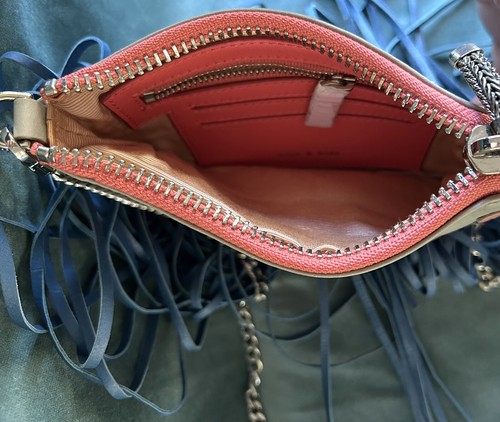 NEW SASS & BIDE *Roboto* Leather w Fringe & Chain Strap Evening Cross Body Bag - Picture 7 of 15