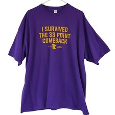 Minnesota Vikings Football Tee T Shirt Mens 3XL Purple Graphic 33 Point Comeback