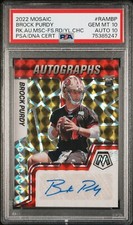 2002 MOSAIC FUSION RED/YELLOW- BROCK PURDY- AUTOGRAPH RC -PSA10/10