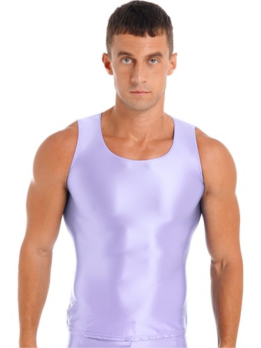 Mens Glossy Smooth Tank Top Stretchy Sleeveless Vest Yoga Gym Fitness Crop Shirt - Picture 94 of 108