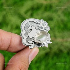 Mothers day Sale Sterling Silver Natural Moonstone Promise Crown Chakra New Ring