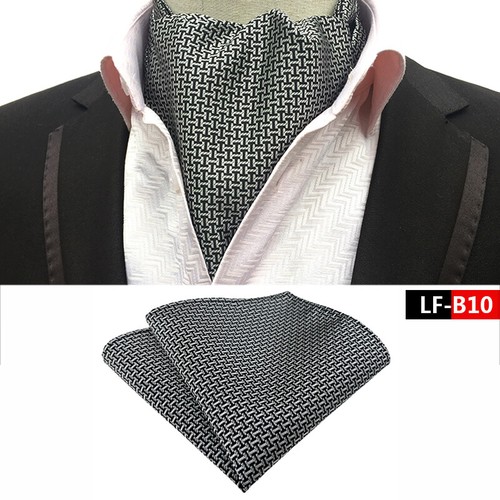 New Classic Men's Ascot Cravat Tie Silk Paisley Blue Scarves Cravat Hanky Set - Afbeelding 27 van 45