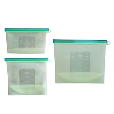 7Penn Silicone Food Storage Bag, 500, 1000, 1500mL - 3pk Green Reusable Bags