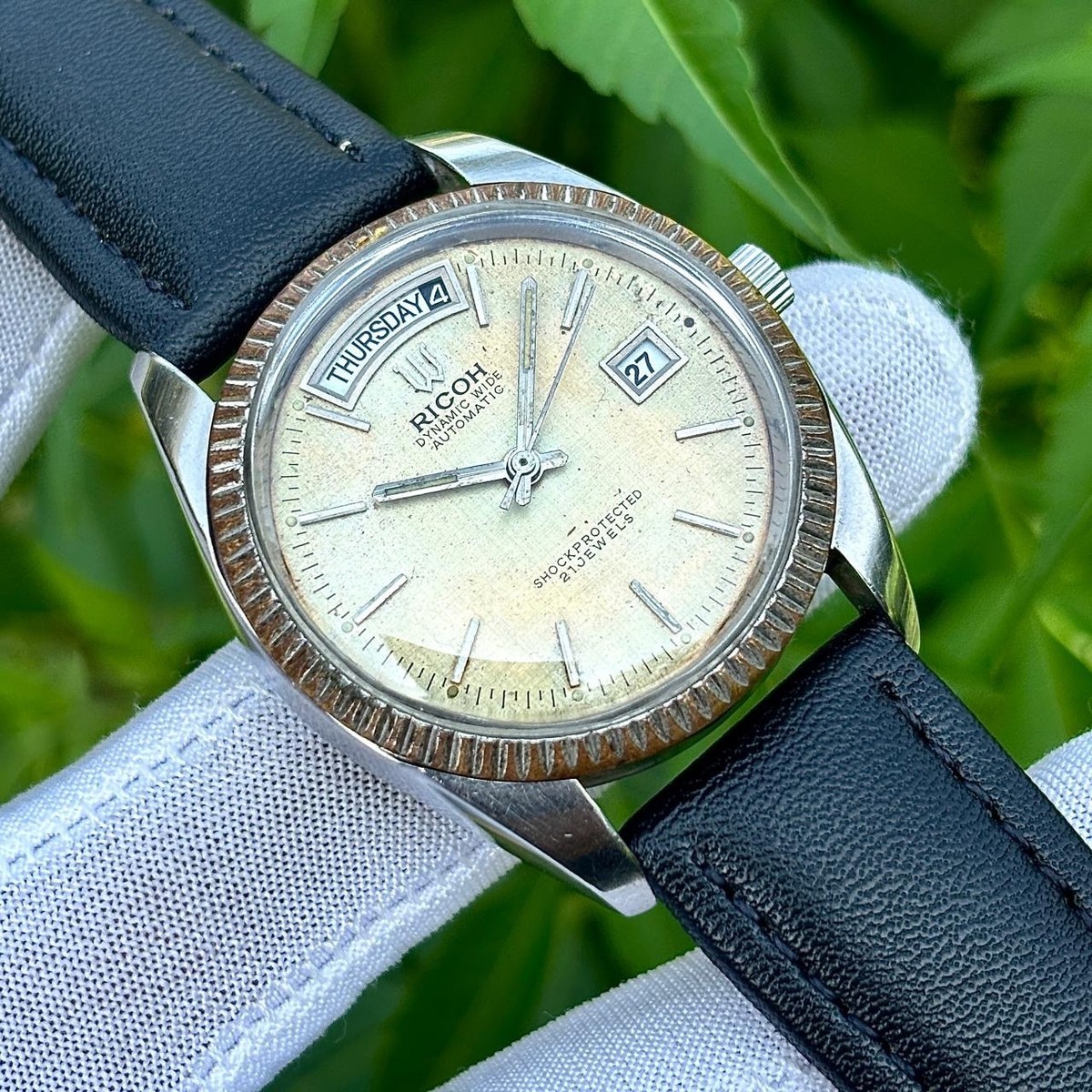 Vintage Ricoh Dynamic President Automatic Fluted Bezel Japan Men