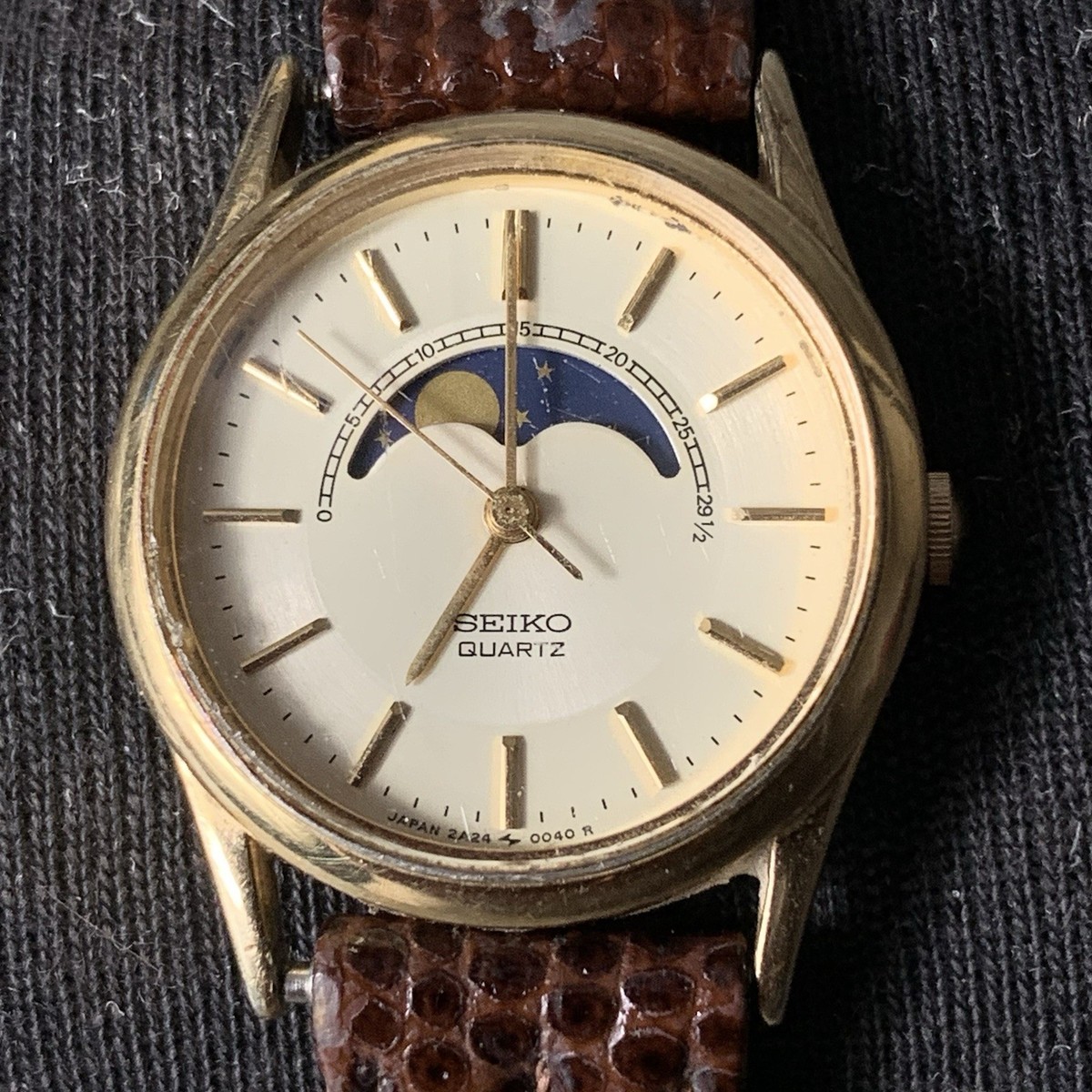 Seiko Moonphase Watch Women's 25mm Champagne Dial Gold Tone