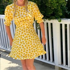 NEW Faithfull The Brand Florence Yellow Floral Dress 8 L
