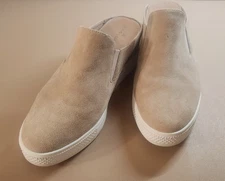 CASLON Genuine Suede Leather Clogs Mules 8M Beige Wedge Leather Slip On Shoes