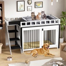 Dog Crate Furniture, Pet Bunk Bed with Stairs and Storage, Dogs/Cats Window