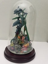 Danbury Mint Paradise Reef by Michael Hollenbeck Dolphin Coral Figurine w/ Dome