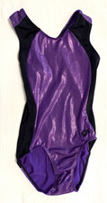 GK Elite AS Gymnastics Dance Leotard Adult Small Royal Purple Black Foil