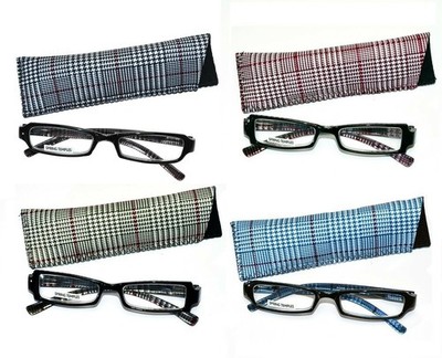 Art Wear Reading Glasses Matching Soft Case +3.00 Plaid Pattern Inside Temple