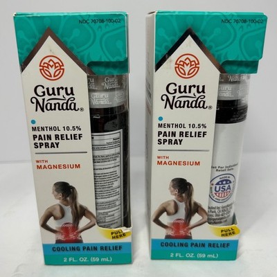 2pk Guru Nanda Menthol 10.5% Pain Relief Spray with Magnesium 2oz