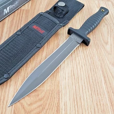 MTech Boot Fixed Knife 7" Stainless Steel Double Edge Blade Black ABS Handle