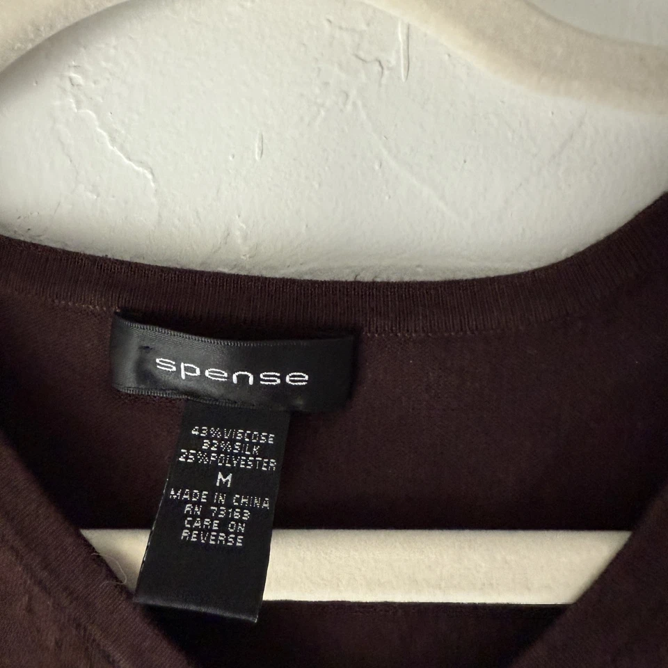 Suéter Spense Y2k Marrón Medio Cuello en V Mezcla de Seda Pullover Manga Larga Top Foto 3 de 4