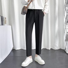 Men's Casual Trousers Slim Fitting Slim-Fit Pants Fashion Youth Suit Pant Belt
