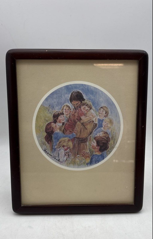 Jesus With Children Inspirational Christian Sweet Artwork Print Framed