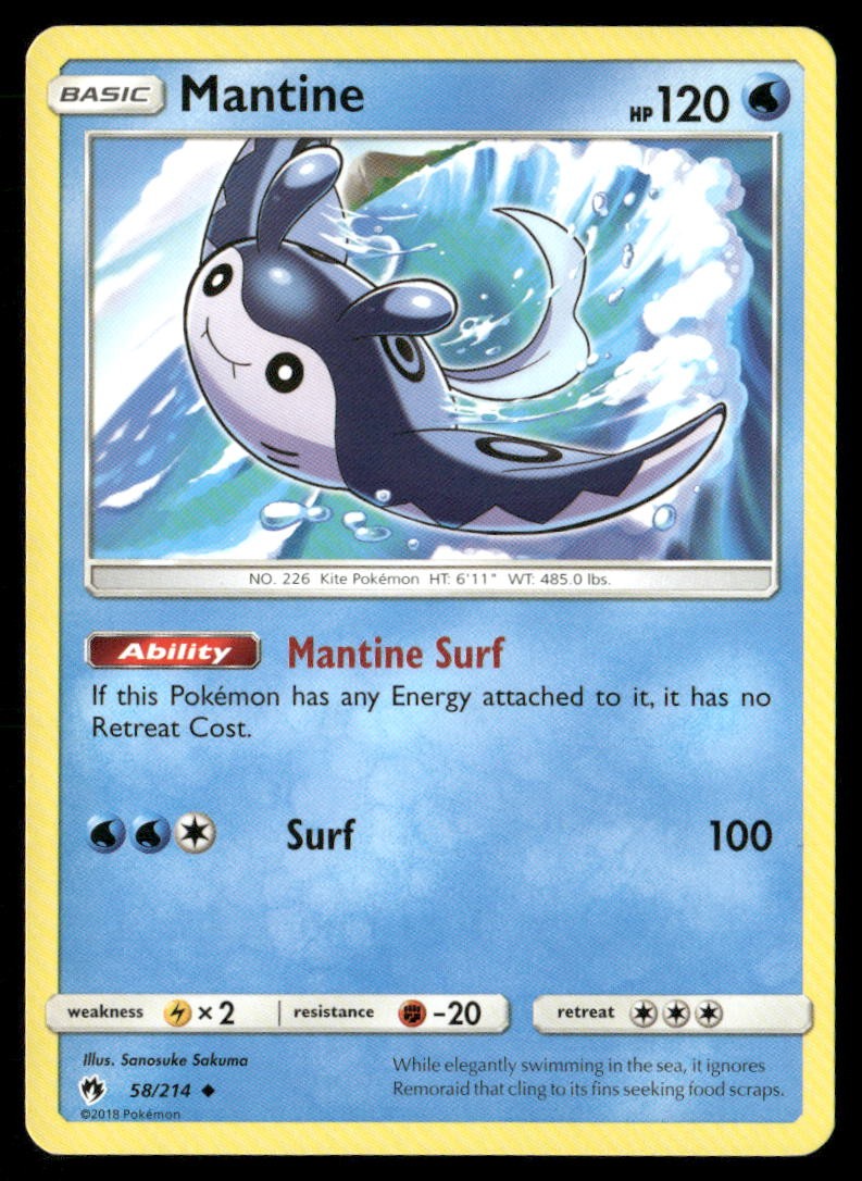Mantine Lost Thunder 58/214 Uncommon Pokemon Near Mint