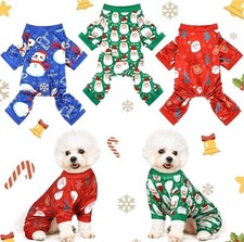 3 Pieces Christmas Dog Pajamas Dog Jumpsuit Santa Snowman Pet Clothes 7.7-9.9lb