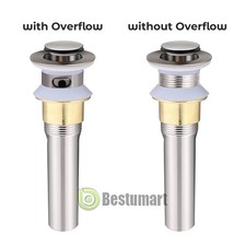 Bathroom Sink Drain With/No Overflow Pop Up Drain Basin Stopper Brushed Nickel A