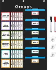 REGELETO Small Group Management Pocket Chart with 96 Cards Classroom Jobs Chart