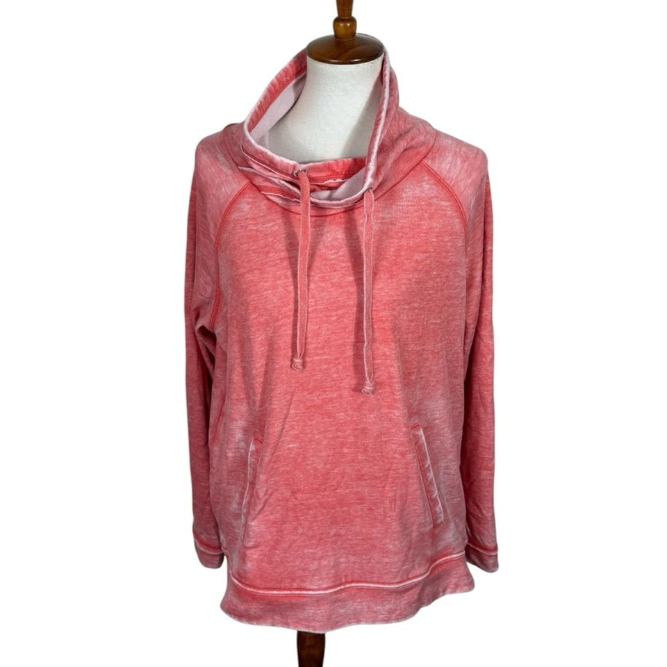 Green Tea Coral Pink Factory Distressed Dyed Super Soft Sweatshirt Size LG - Image 3 of 4